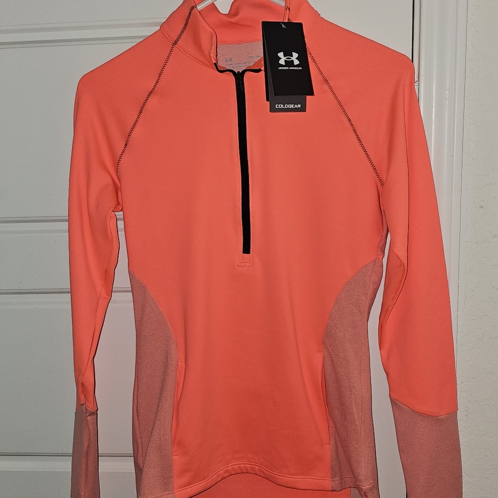 Under Armour Fitted Cold Gear‎ 1/2 Zip Running Top Orange Women's Size XS NWT